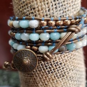 Wrap faceted amazonite bead bracelet